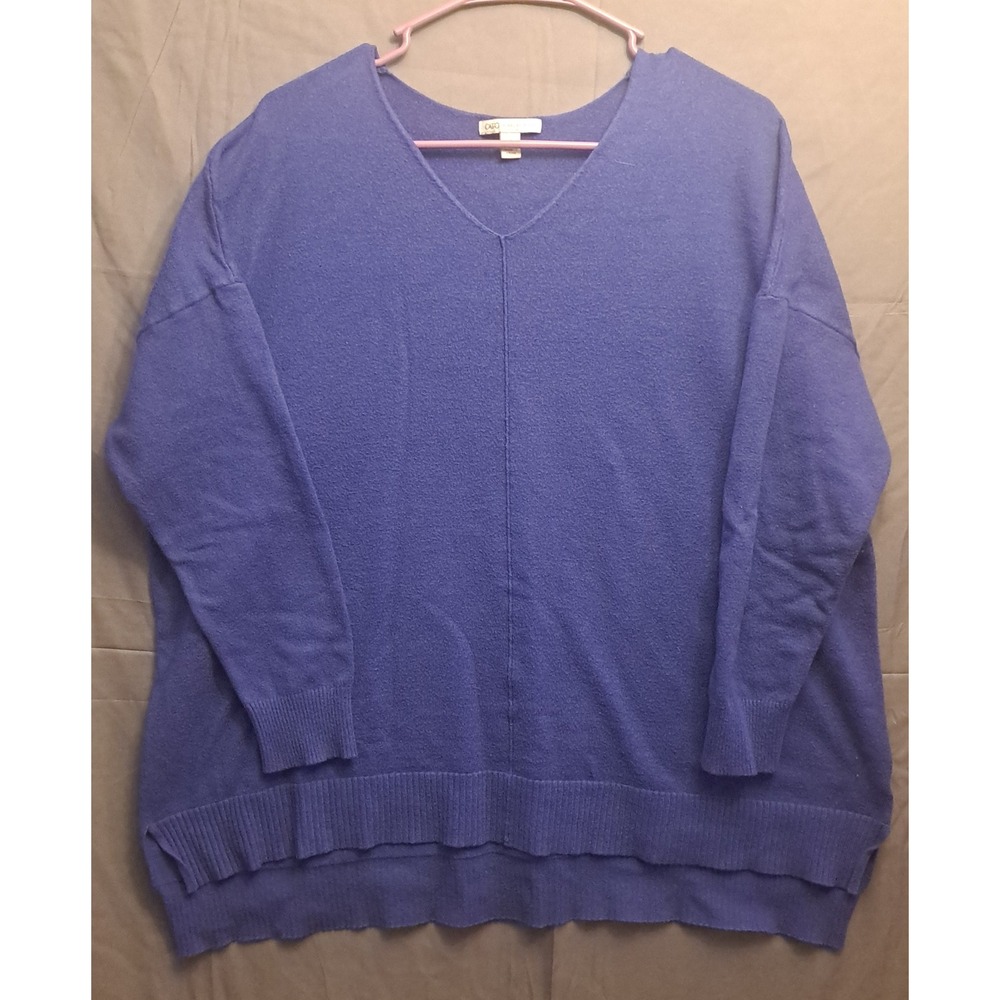 Cato 3/4 Length Sleeve Sweater Womens Size XL Blue V‎ Neck Ribbed Hemline